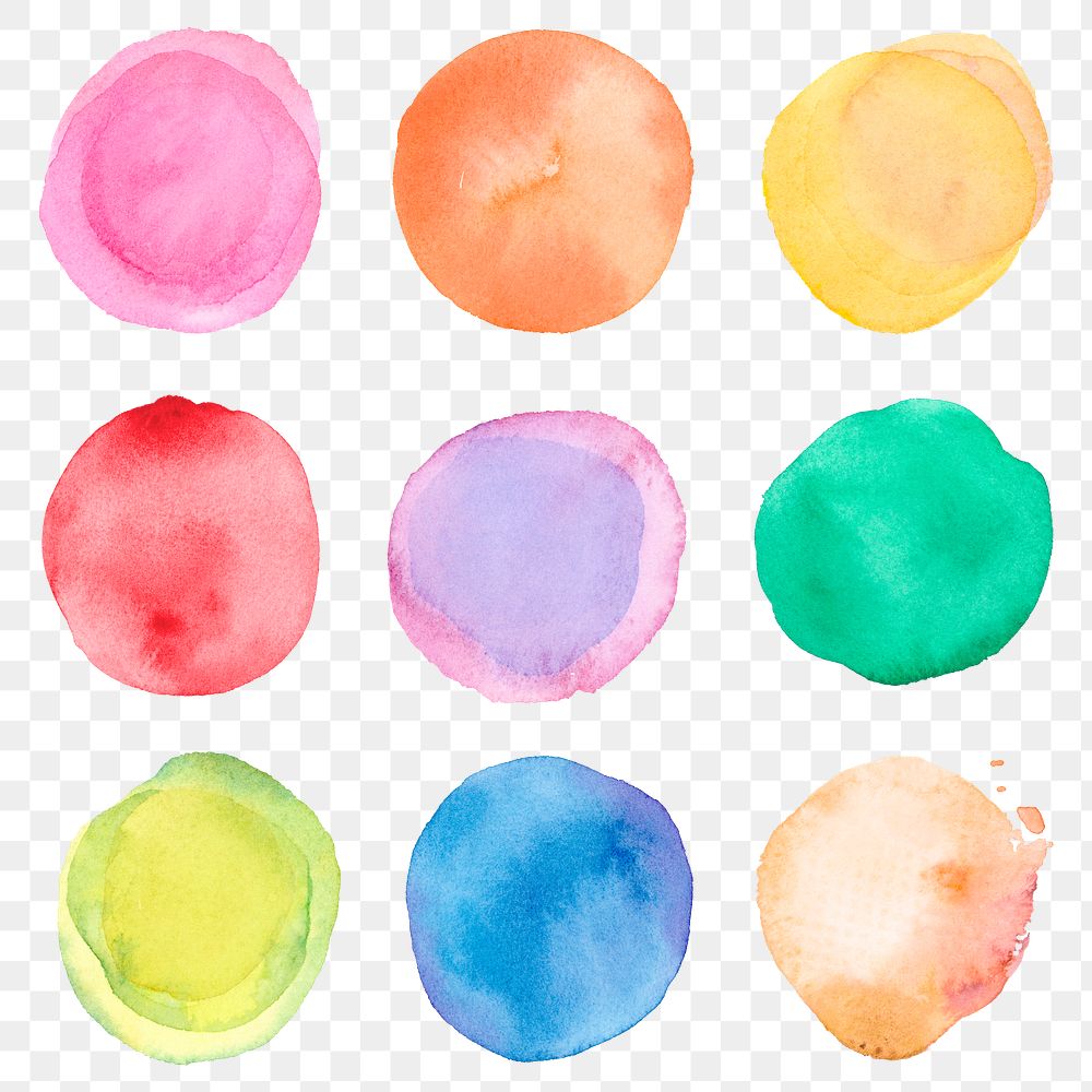 Watercolor png circle shape design, transparent background set