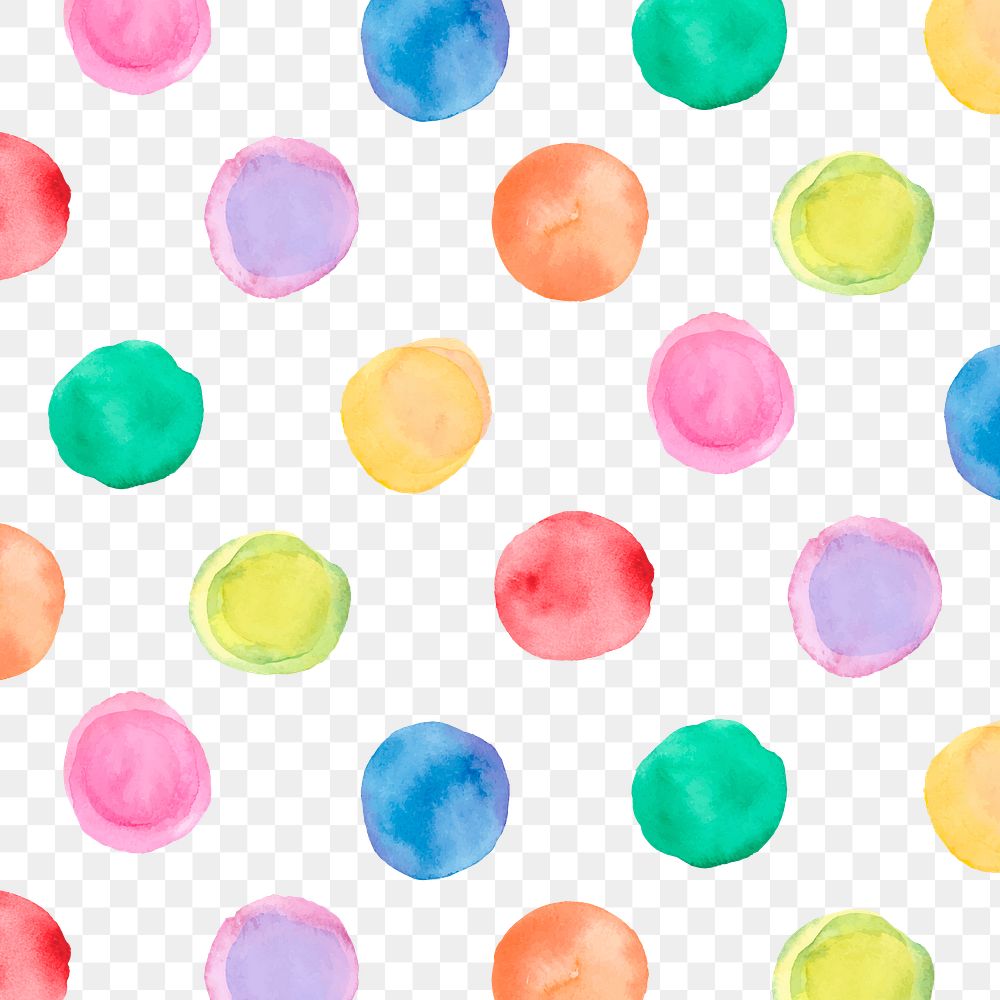 Png polka dot seamless pattern, watercolor design, transparent background