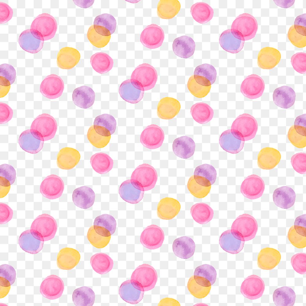 Png polka dot seamless pattern, watercolor design, transparent background