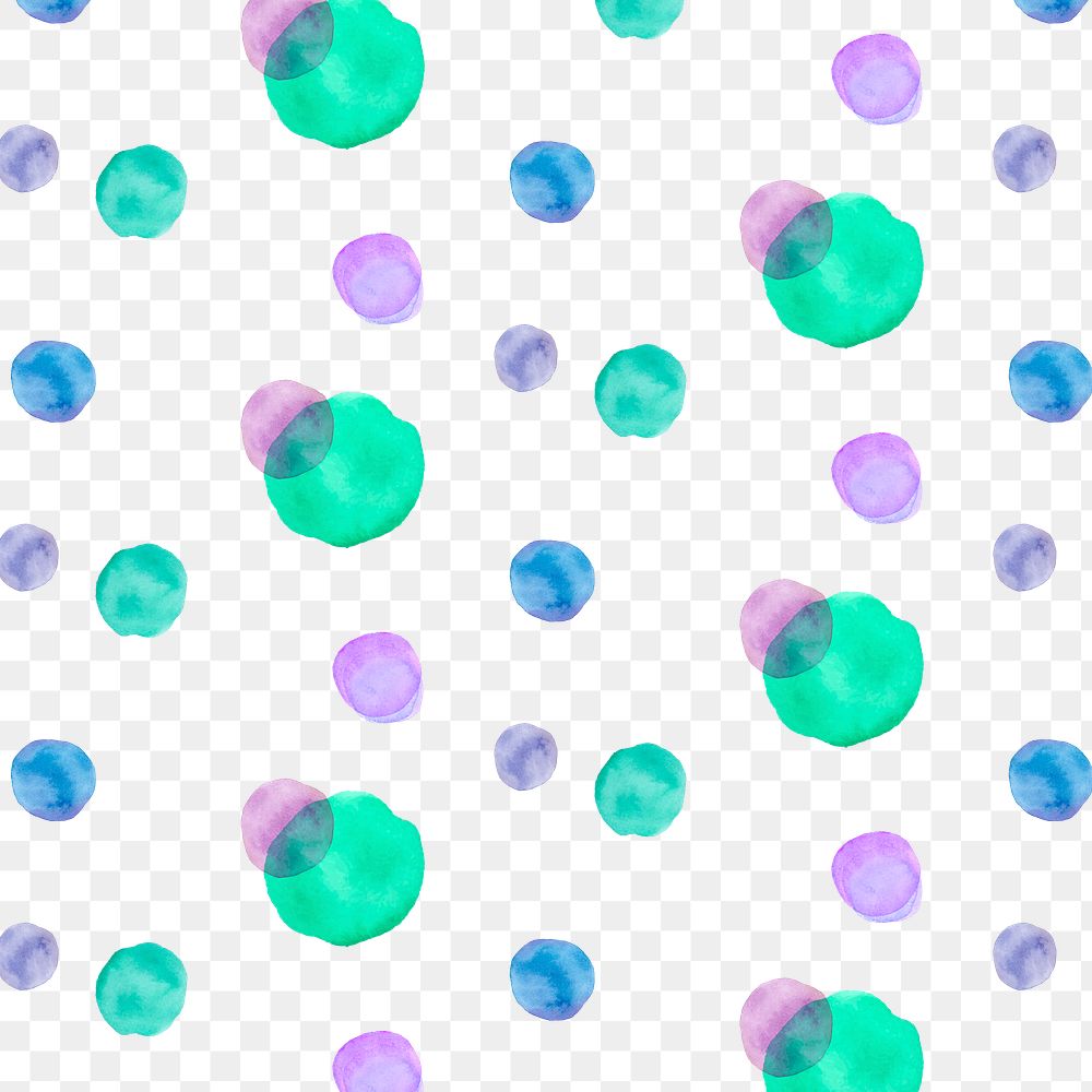 Png polka dot seamless pattern, watercolor design, transparent background