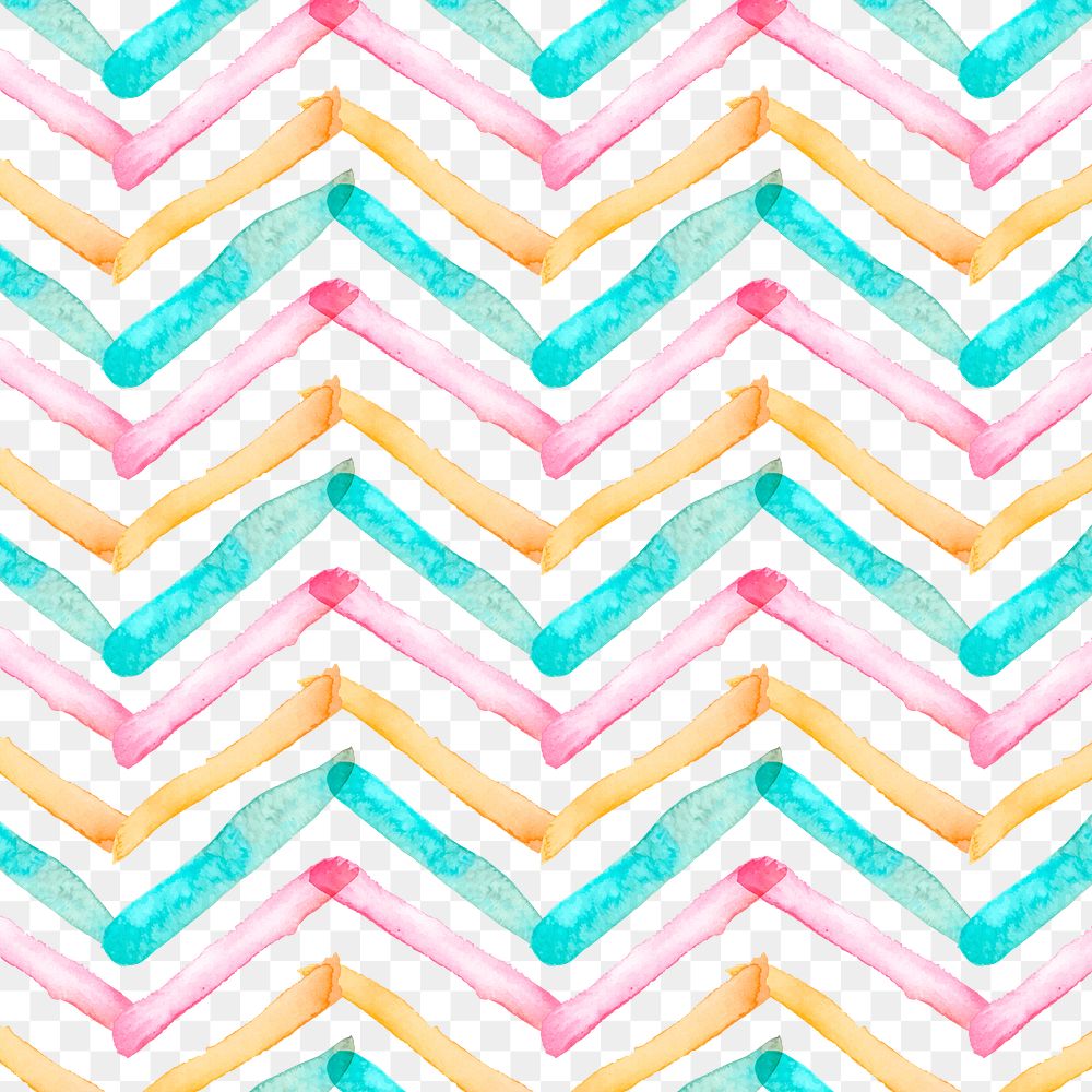 Png chevron seamless pattern, watercolor design, transparent background