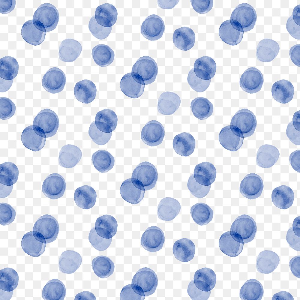 Png polka dot seamless pattern, indigo blue watercolor design, transparent background