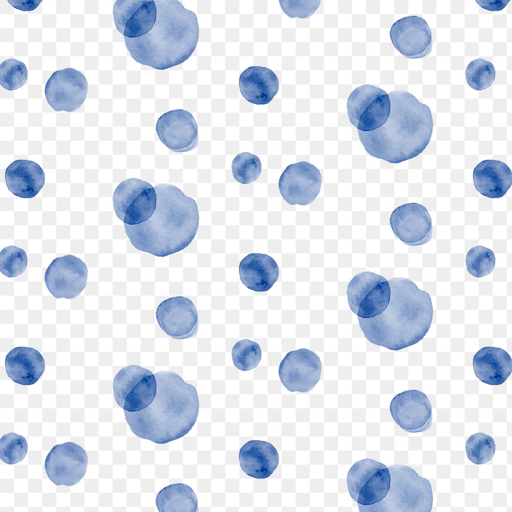 Png polka dot seamless pattern, indigo blue watercolor design, transparent background