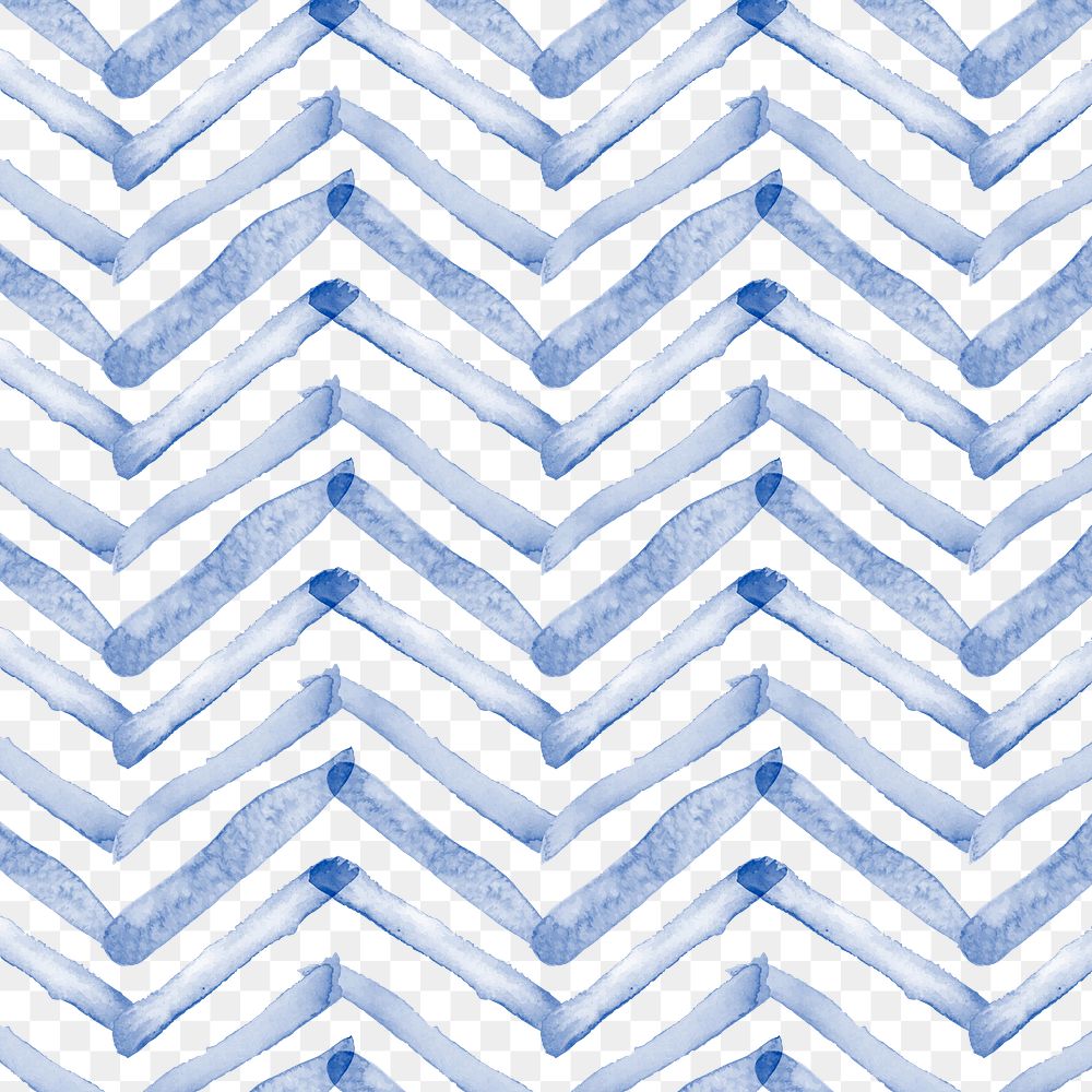 Png chevron seamless pattern, indigo blue watercolor design, transparent background