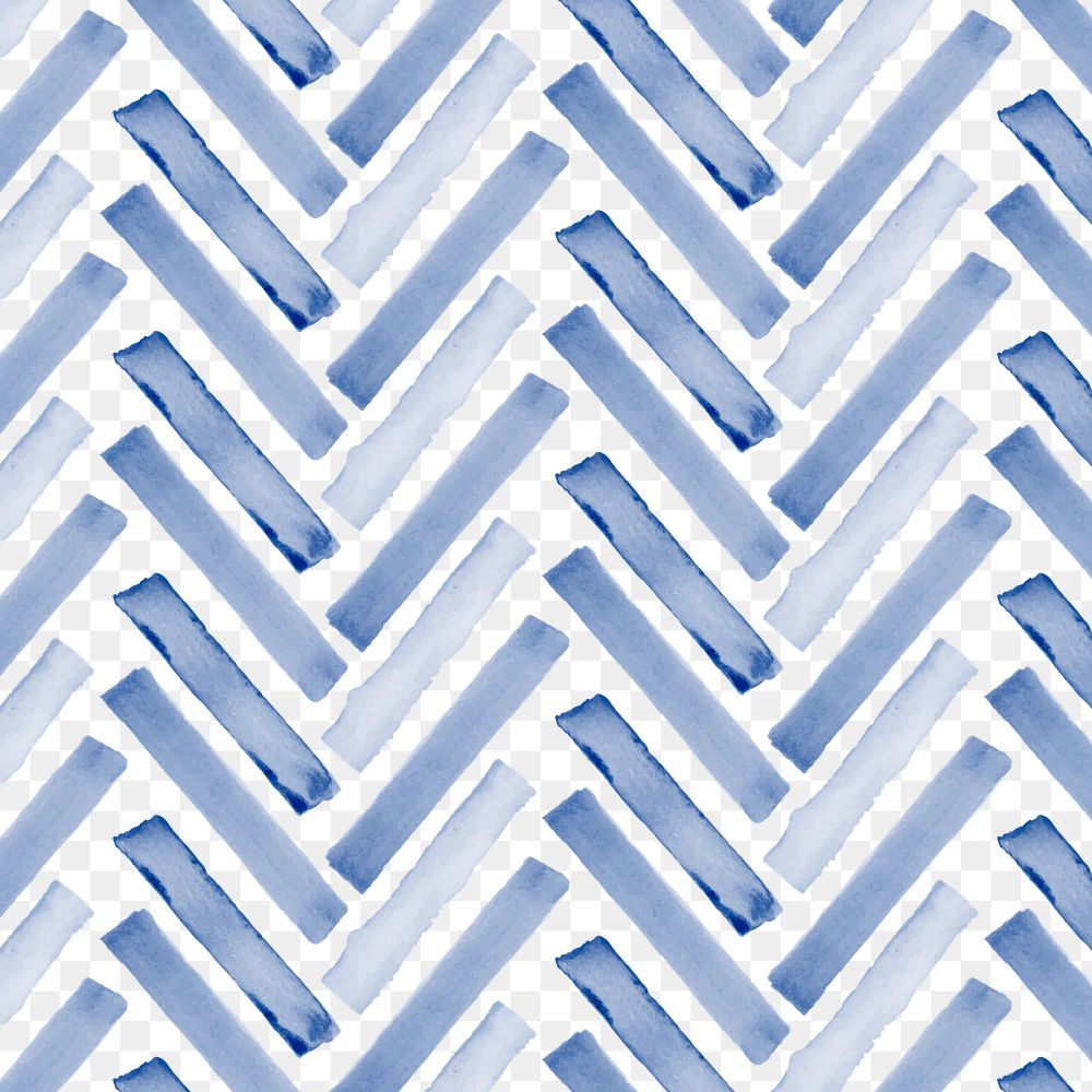Png chevron seamless pattern, indigo blue watercolor design, transparent background