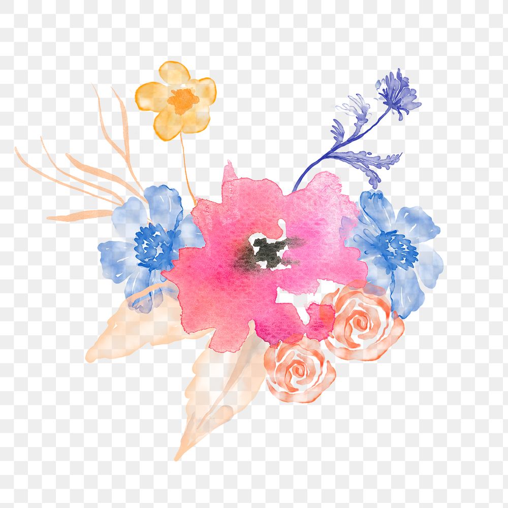 Flower bouquet png sticker, aesthetic watercolor design, transparent background