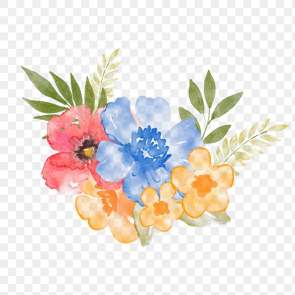 Flower bouquet png sticker, aesthetic watercolor design, transparent background