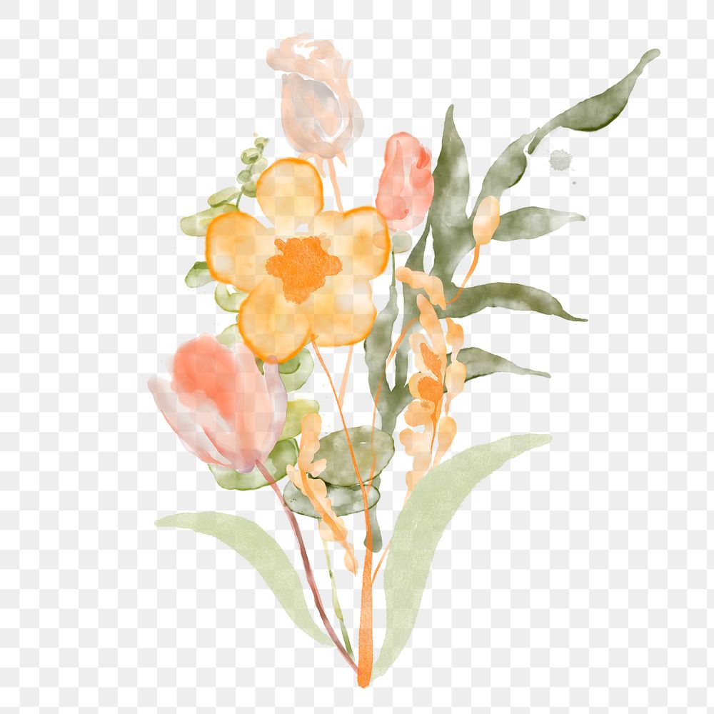 Orange flower png sticker, floral watercolor design, transparent background