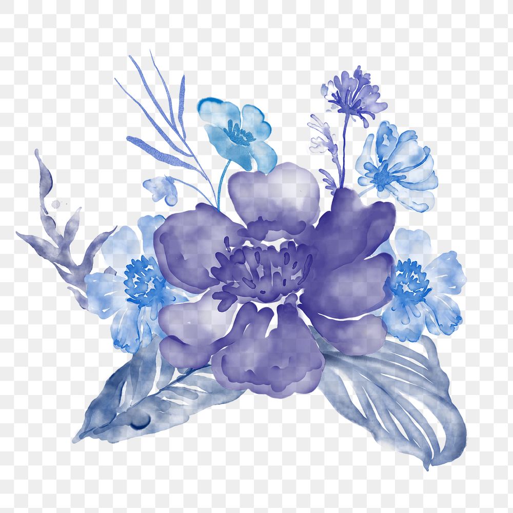 Flower bouquet png sticker, aesthetic watercolor design, transparent background