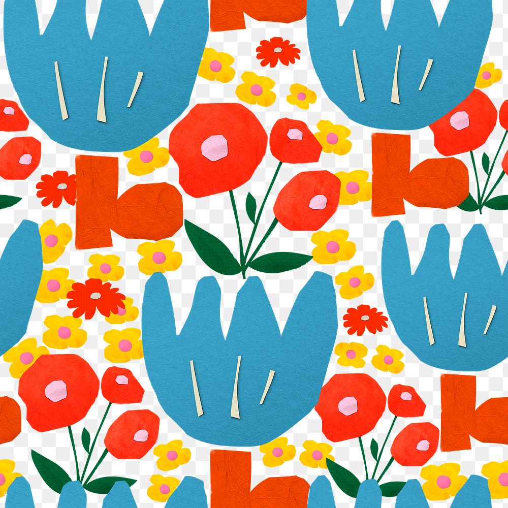 Png colorful flower pattern, paper craft design, transparent background