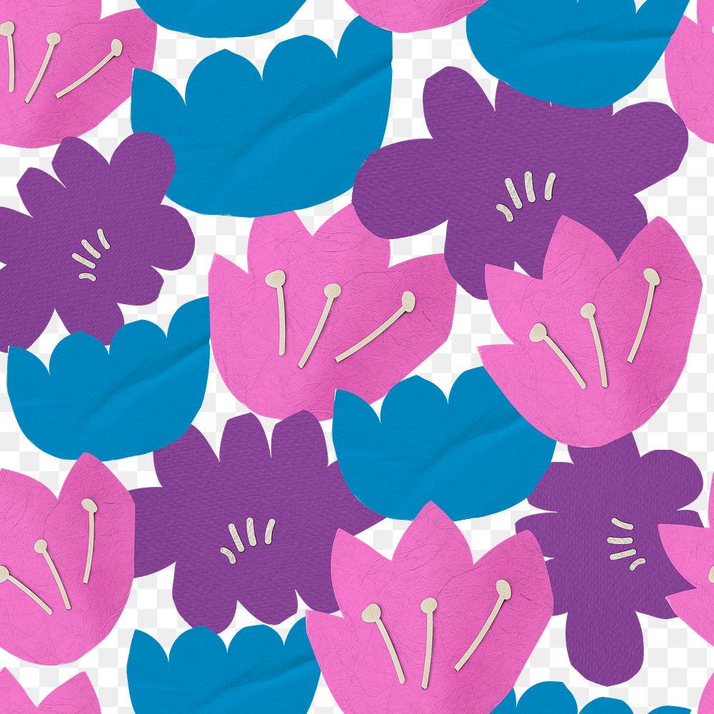 Paper craft png floral pattern, colorful design, transparent background