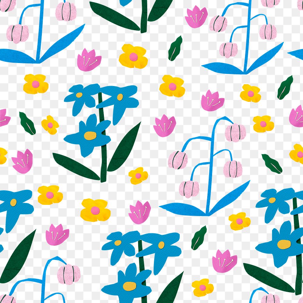 Png colorful flower pattern, paper craft design, transparent background