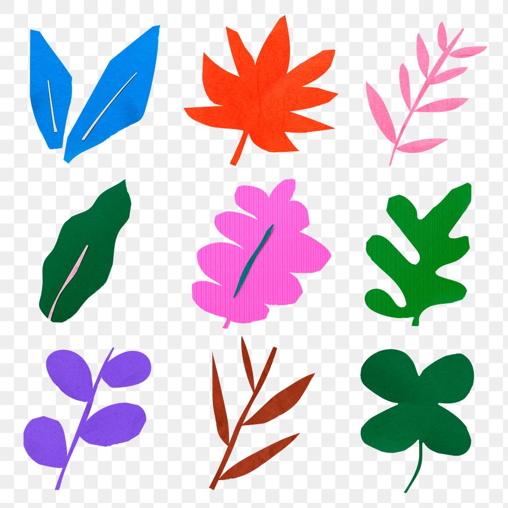 Paper craft png floral sticker, colorful design, transparent background set