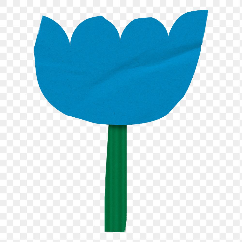 Paper craft png flower sticker, blue design, transparent background