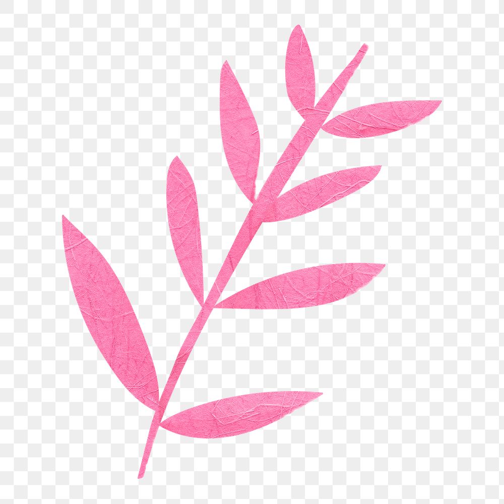 Paper craft png leaf sticker, pink design, transparent background