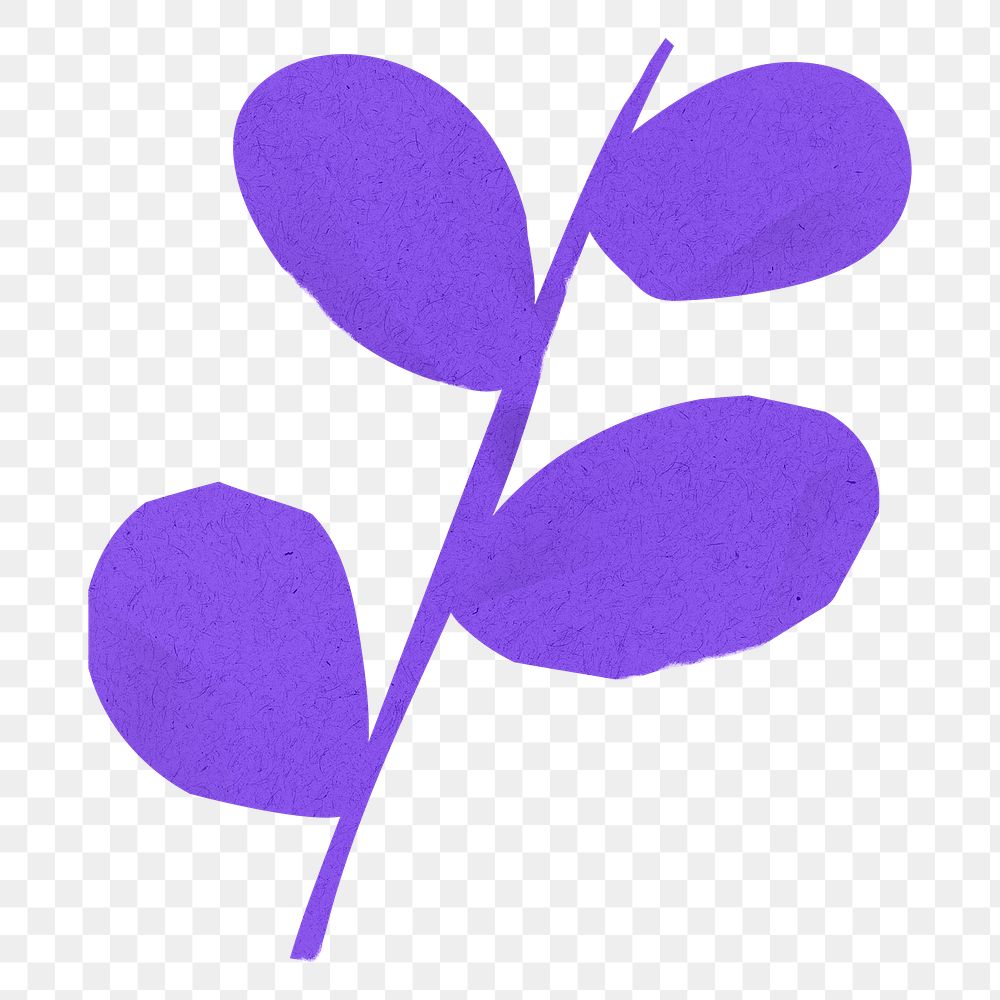 Paper craft png leaf sticker, purple design, transparent background