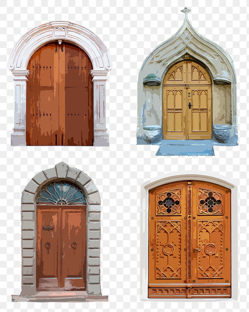 Gothic church doors png clipart, medieval architecture set