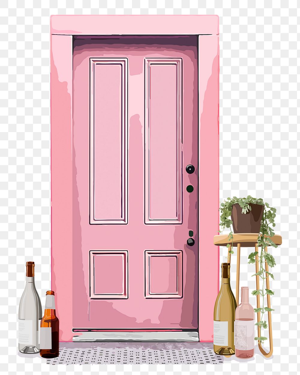 Modern house door png clipart, pink interior illustration