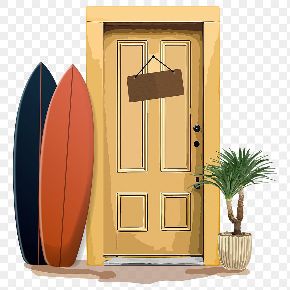 Modern house door png clipart, summer interior illustration