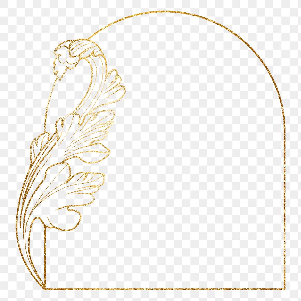 Gold flower frame png, botanical acanthus graphic, transparent background