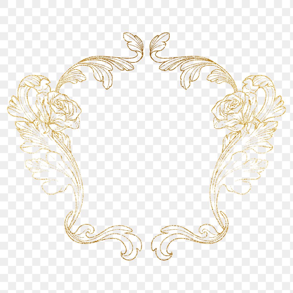 Gold flower png frame, aesthetic vintage floral design on transparent background