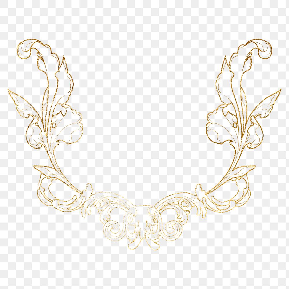 Gold flower frame png, botanical acanthus graphic, transparent background