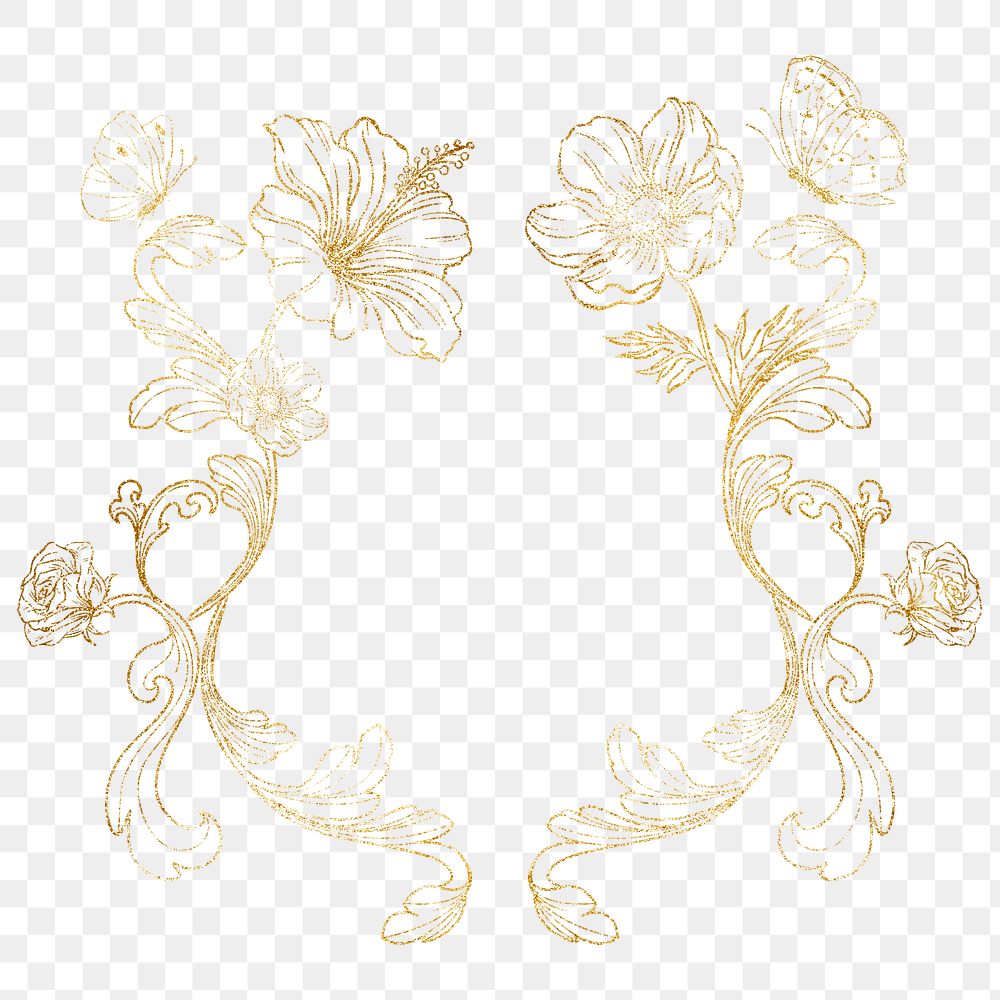 Aesthetic flower png frame, ornamental design on transparent background