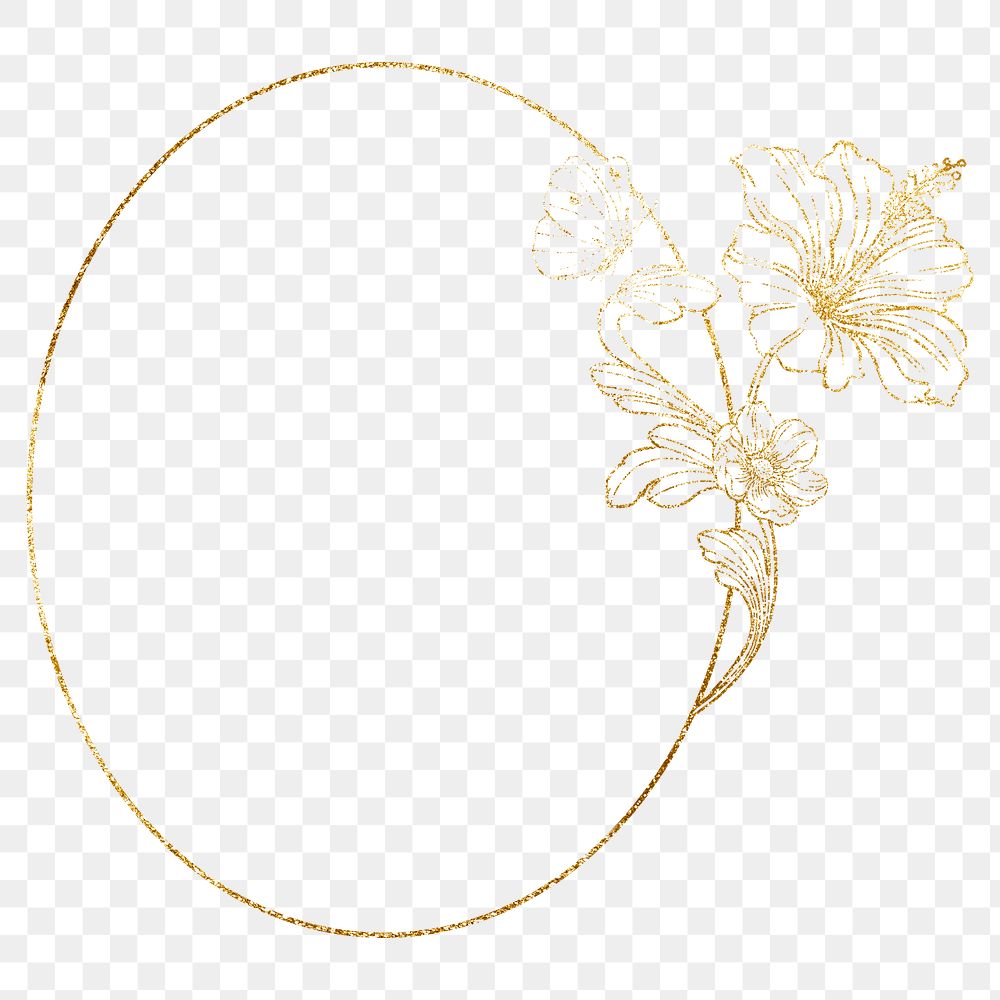 Gold flower frame png, botanical acanthus graphic, transparent background