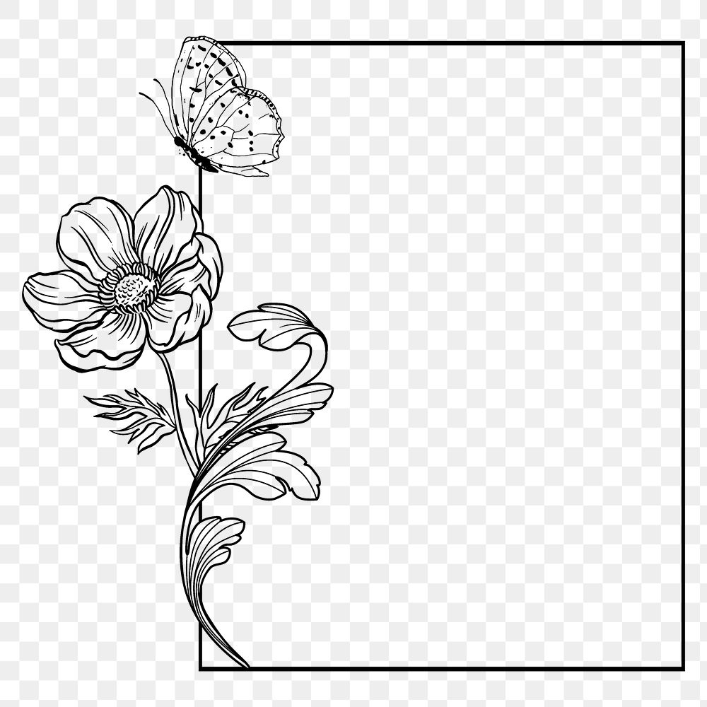 Aesthetic flower png frame, ornamental design on transparent background