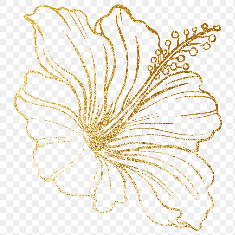 Gold hibiscus flower png sticker, ornamental floral illustration on transparent background