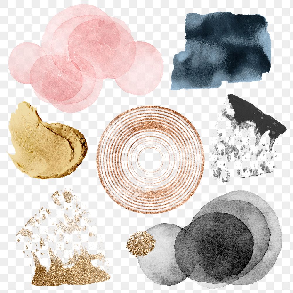 Watercolor brush stroke png sticker, copy space design element on transparent background set