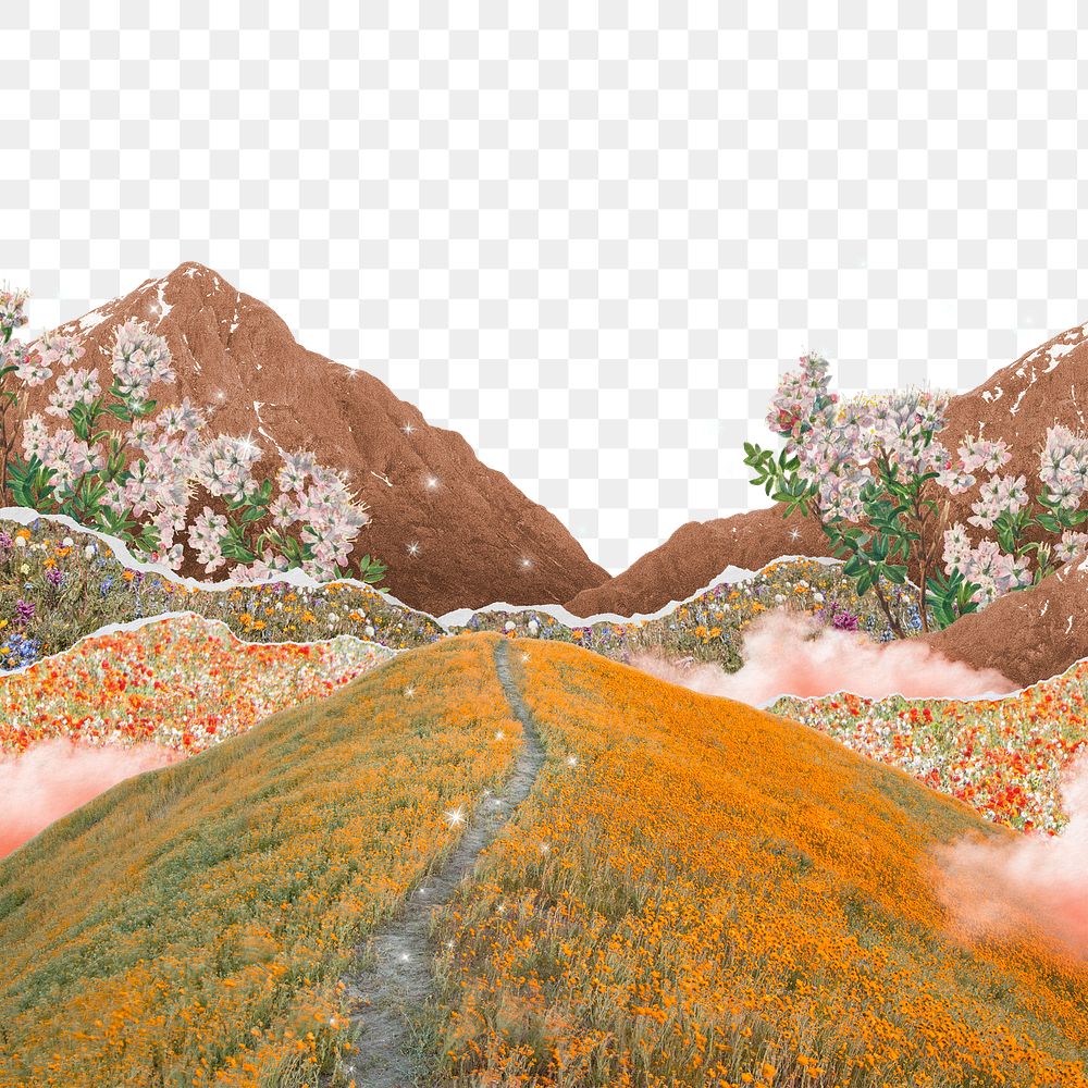 Aesthetic landscape png border, surreal escapism design, transparent background