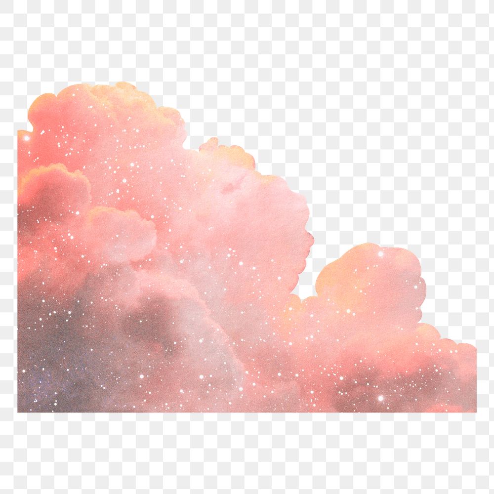 Glitter cloud png border, pink sky element, transparent background
