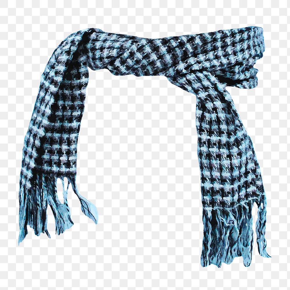 Blue checked scarf png illustration on transparent background