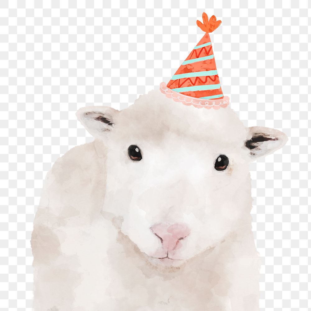 Party lamb png sticker, watercolor illustration, transparent background