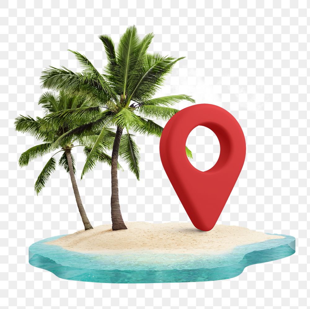 Beach location png sticker, 3D rendered on transparent background
