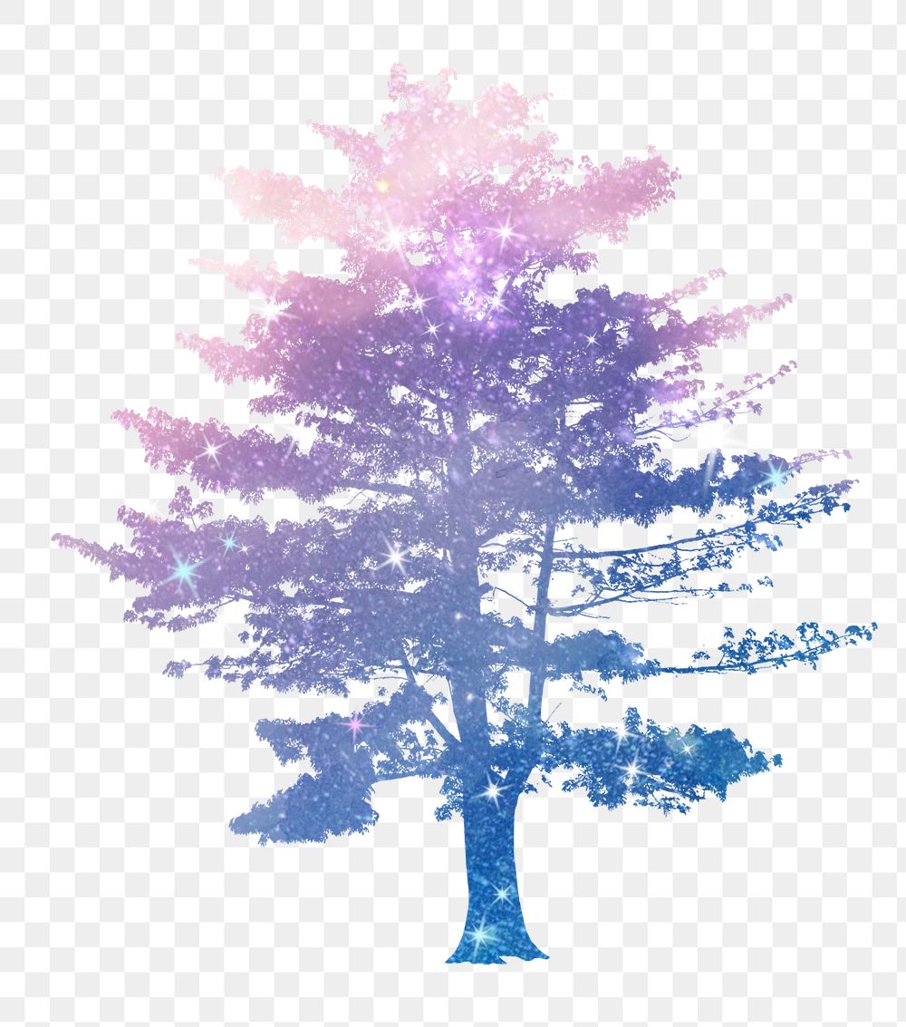Aesthetic holographic png tree sticker, design on transparent background