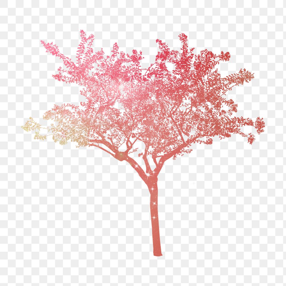 Png aesthetic holographic tree sticker on transparent background