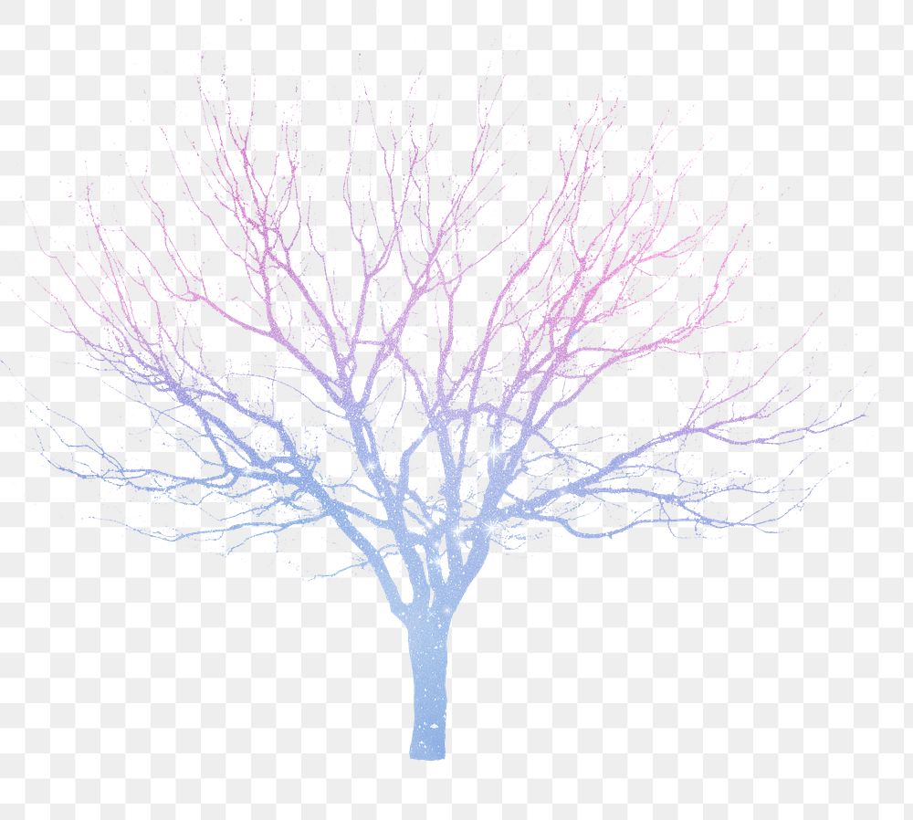 Aesthetic holographic png tree sticker, aesthetic design on transparent background