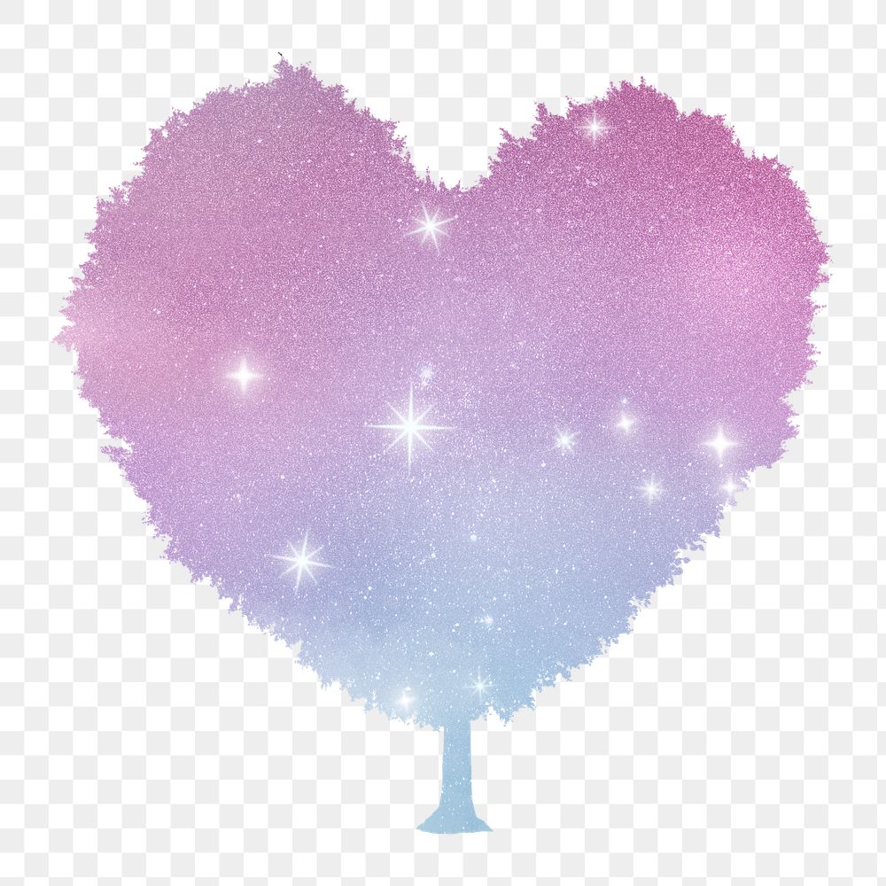Png heart tree sticker, aesthetic holographic design on transparent background