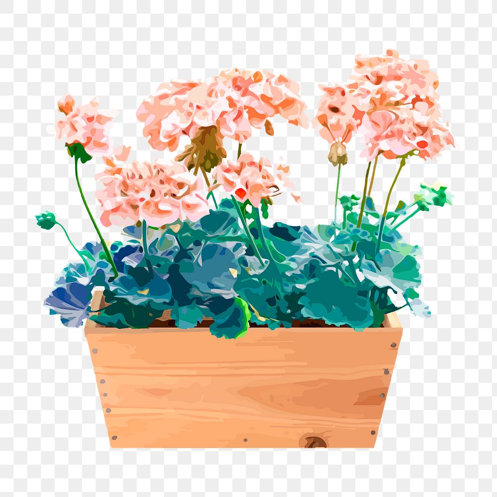 Pink flower png sticker, wooden crate on transparent background