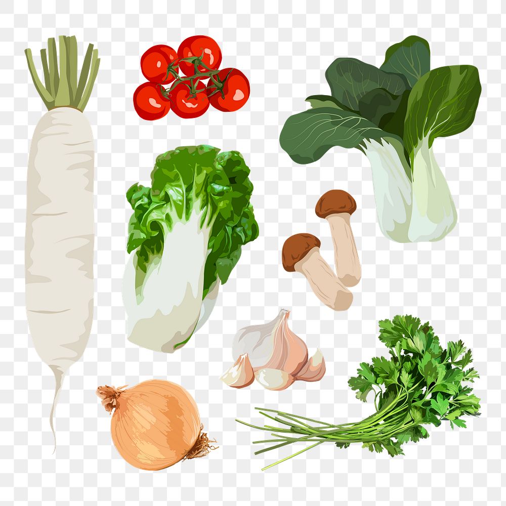 Vegetables png stickers, healthy food illustration on transparent background