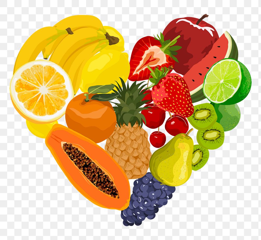 Fruits png sticker, heart shape on transparent background