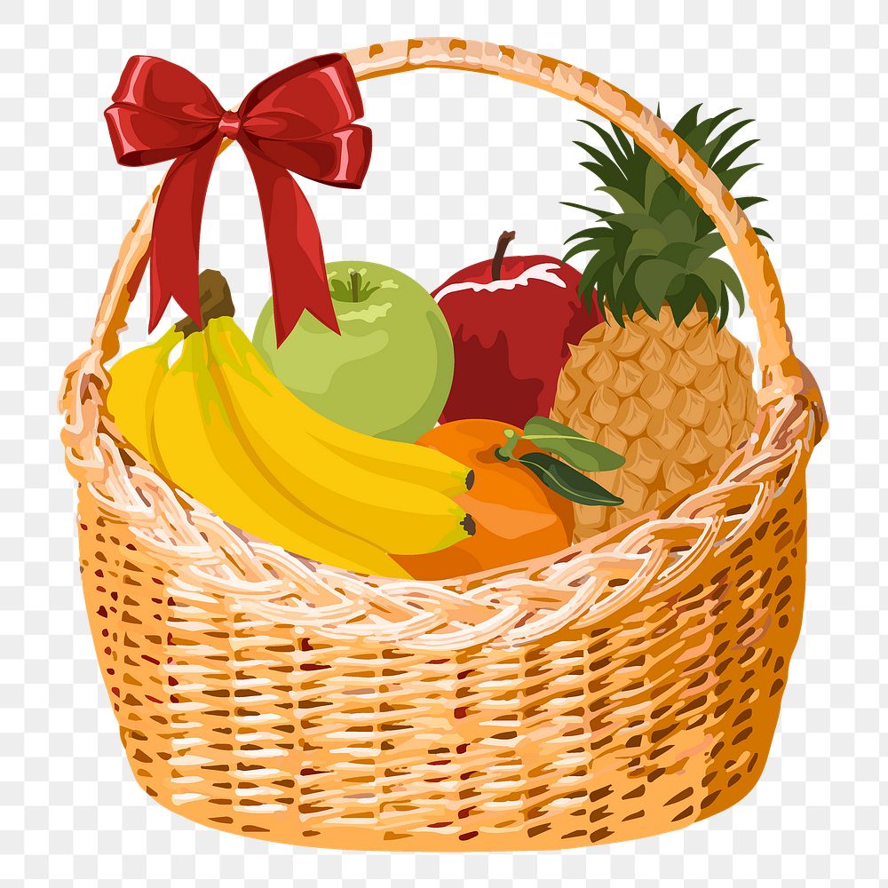 Fruit basket png sticker, fruit illustration on transparent background