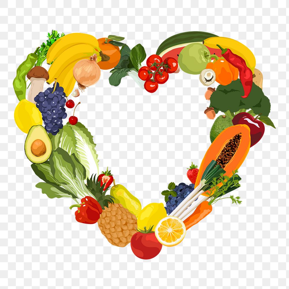 Vegetables png frame sticker, heart shape illustration on transparent background