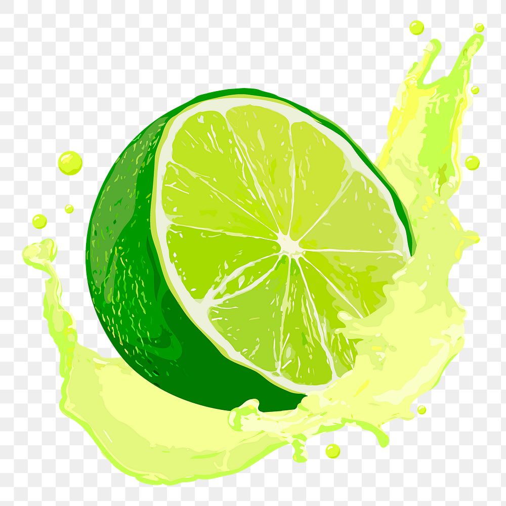 Lime splash png sticker, fruit illustration on transparent background