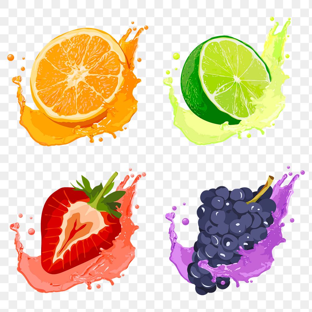 Fruit splash png stickers, cute illustration on transparent background