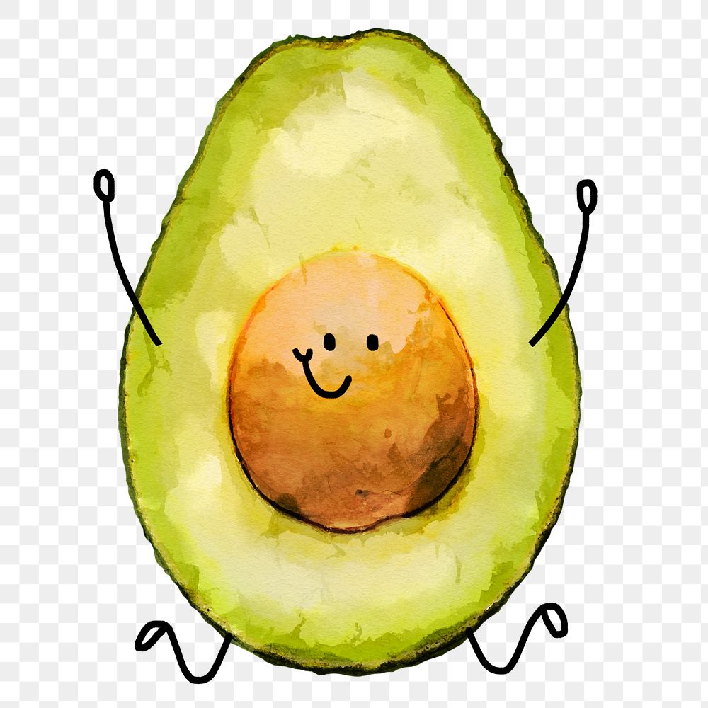 Smiling avocado cartoon png clipart, cute dancing fruit drawing on transparent background
