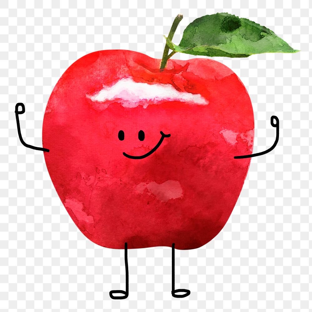 Cute smiling apple png clipart, fruit sticker on transparent background