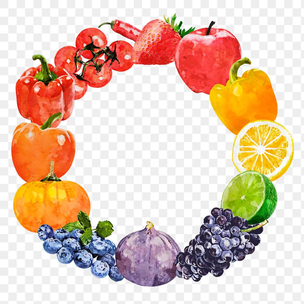 Watercolor fruit png frame, healthy diet concept
